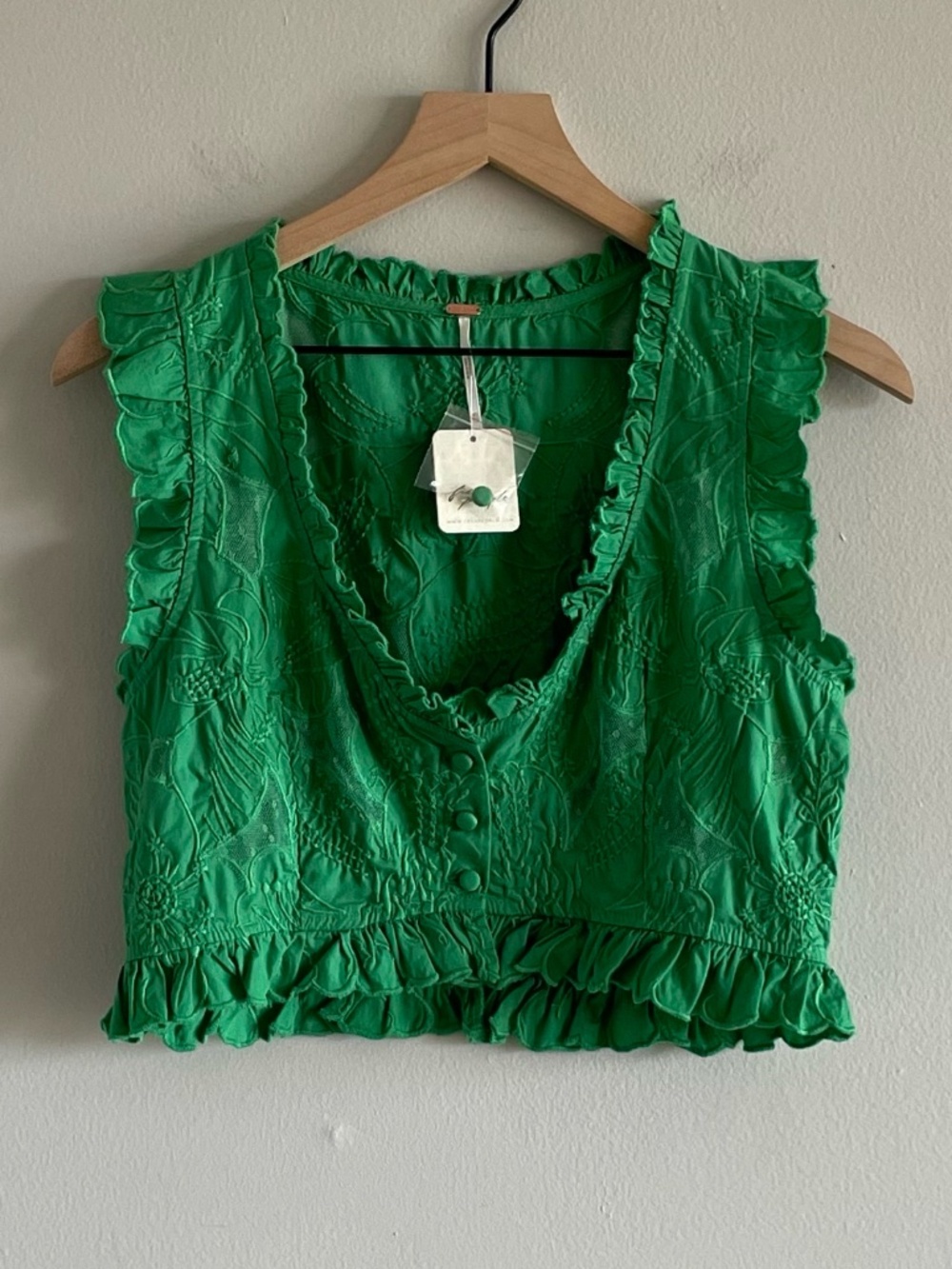 Free People All The Ways Top Grass Green Embroidered XS NWT - Picture 3 of 16